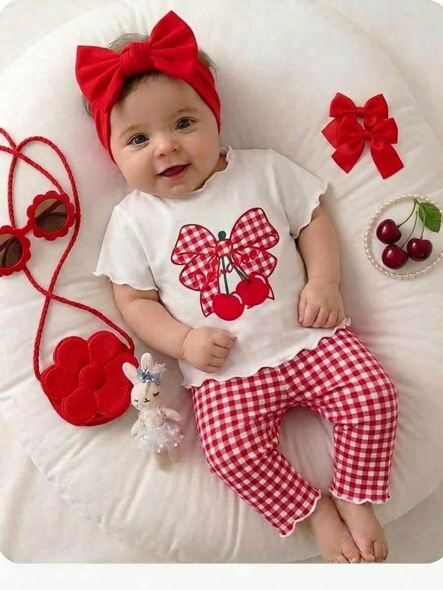 2PCS Baby Daisy Print T-Shirt and Shorts Set for Summer Daily Wear
