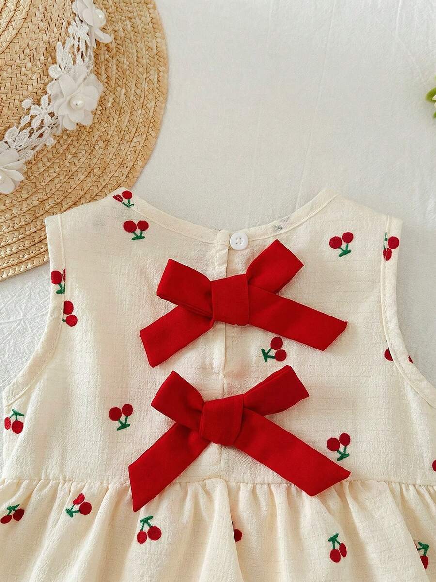 Plaid Bow Decor Outfit Set For Baby Girls Cute Ruffle Hem Summer Wear