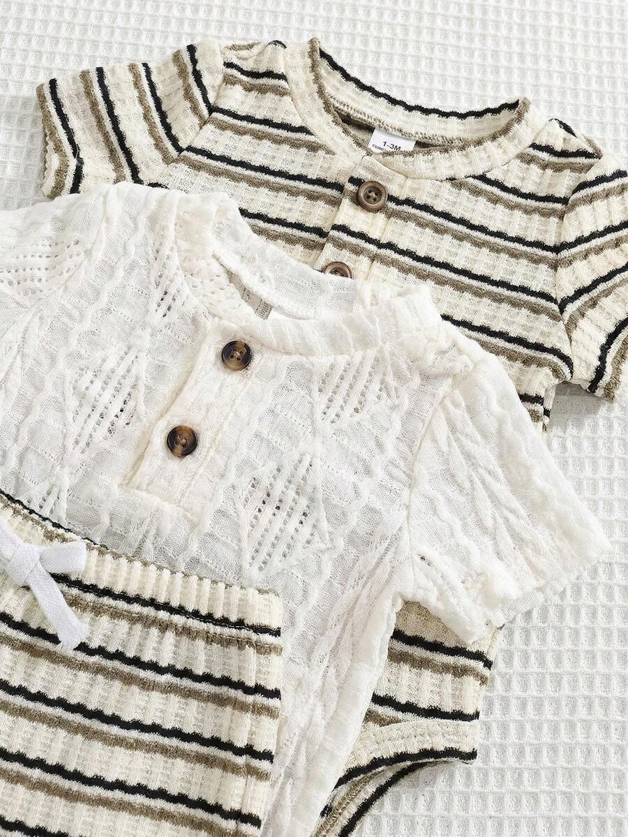 Striped Bodysuit and Shorts 4 Piece Outfit Set for Cute Summer Daily Wear