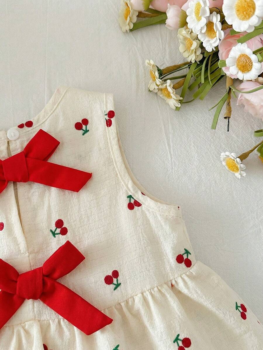 Plaid Bow Decor Outfit Set For Baby Girls Cute Ruffle Hem Summer Wear
