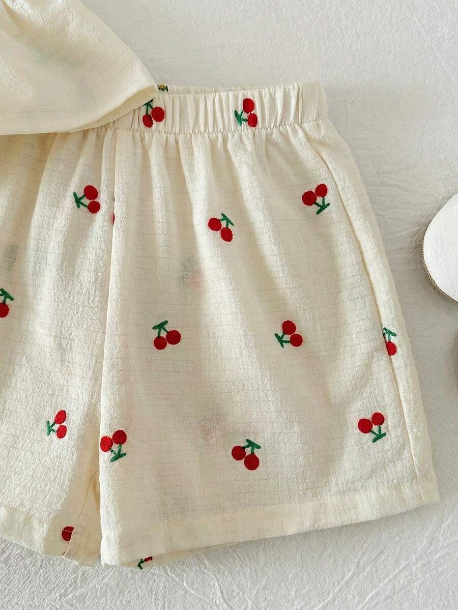 Plaid Bow Decor Outfit Set For Baby Girls Cute Ruffle Hem Summer Wear
