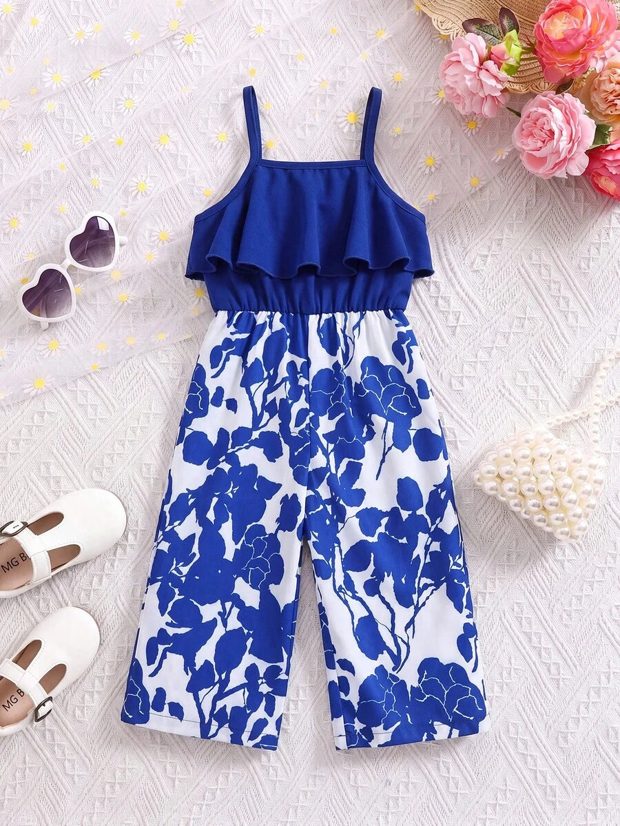Baby Girl Floral Print Summer Jumpsuit Casual Sleeveless Outfit