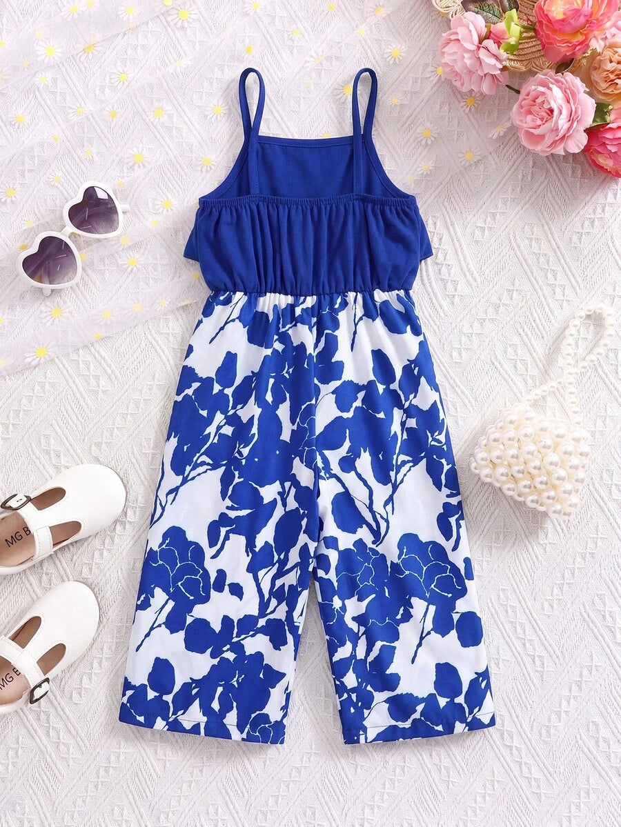 Baby Girl Floral Print Summer Jumpsuit Casual Sleeveless Outfit