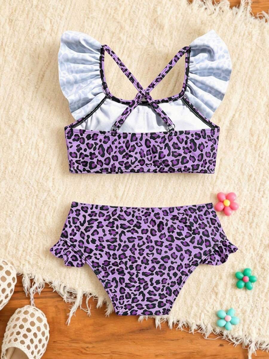 Baby Girls Leopard Print Bikini Set With Ruffle Trim Cute Summer Swimwear