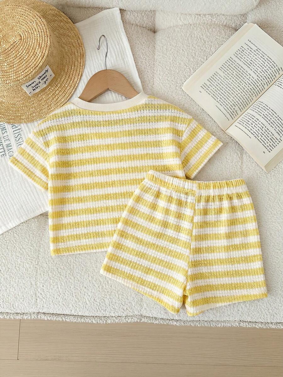 Rainbow Top And Elastic Waist Shorts Set For Toddler Girls Casual Wear