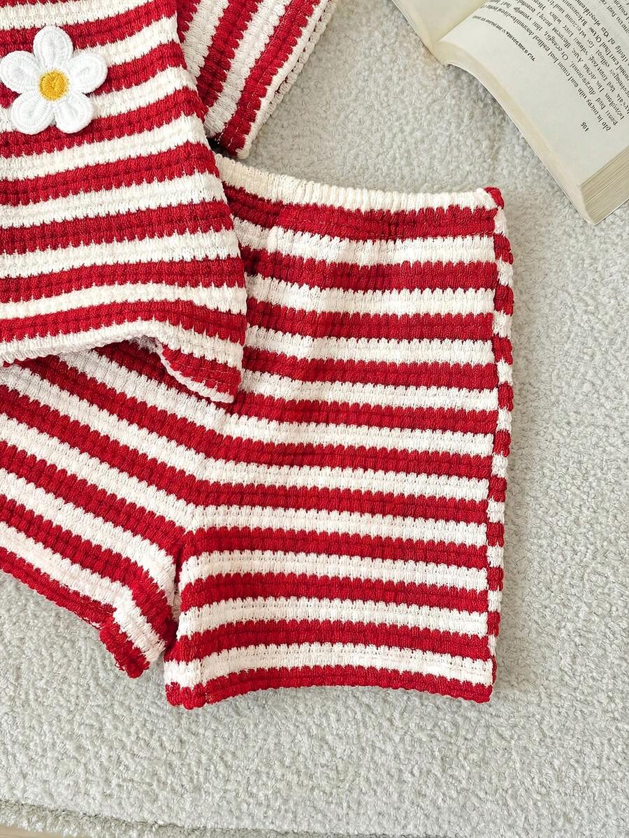 Rainbow Top And Elastic Waist Shorts Set For Toddler Girls Casual Wear