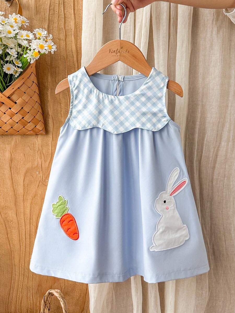 Sleeveless Long Dress with Embroidered Cartoon Duck for Toddler Girls