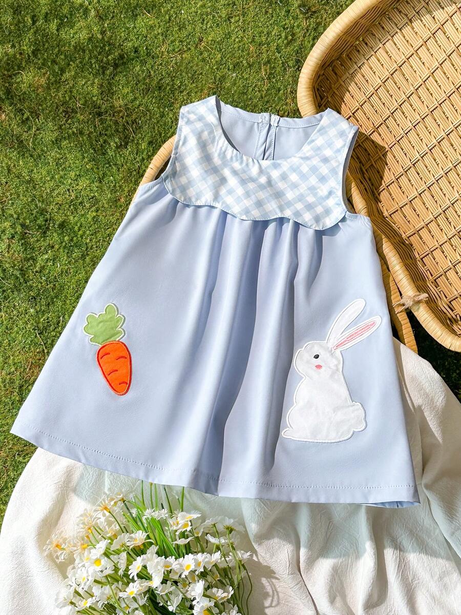 Sleeveless Long Dress with Embroidered Cartoon Duck for Toddler Girls
