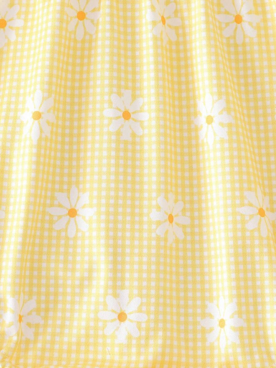 Lemon Print Ruffle Trim Bodysuit and Headband Set for Cute Summer Daily Wear
