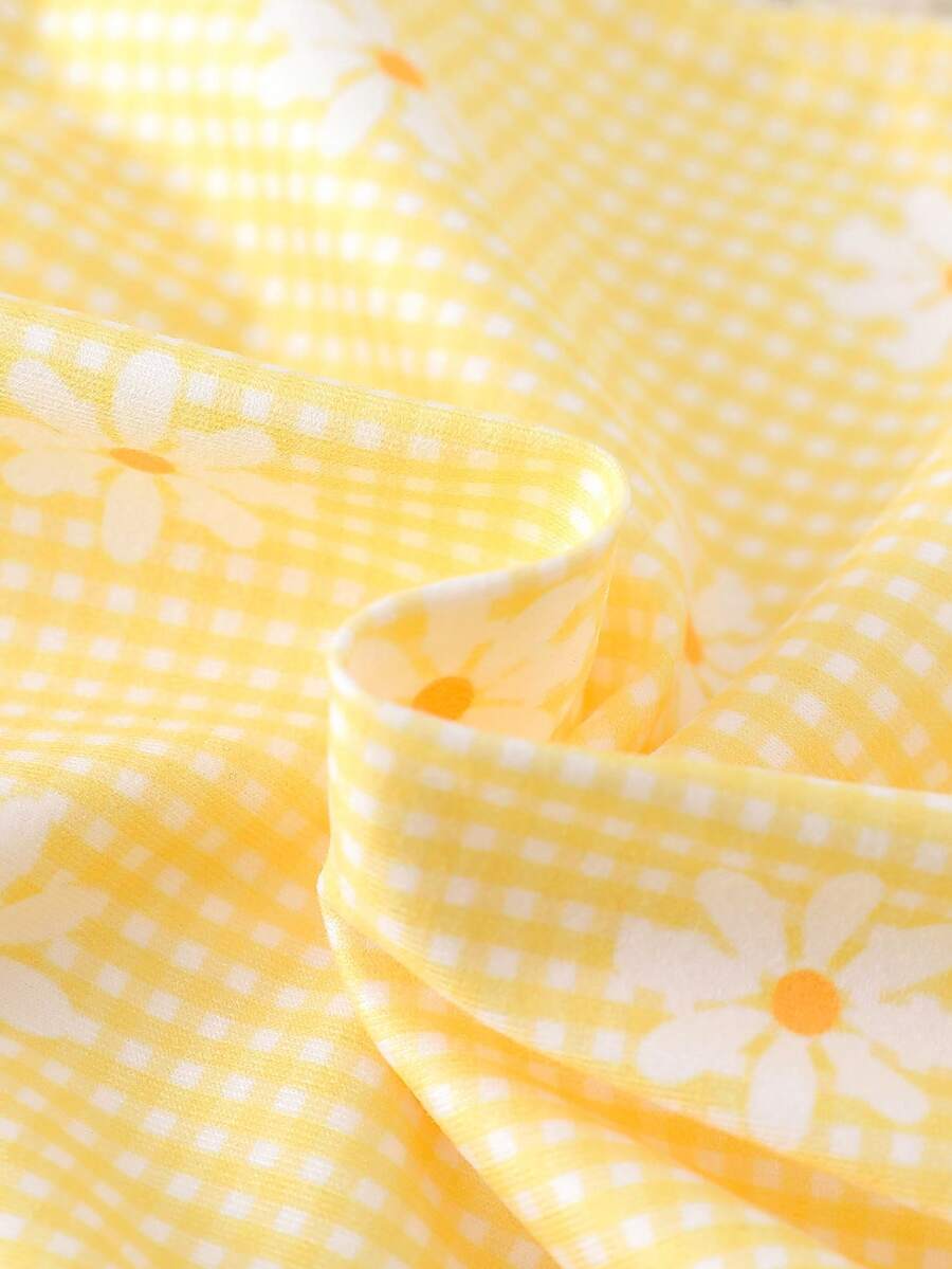 Lemon Print Ruffle Trim Bodysuit and Headband Set for Cute Summer Daily Wear