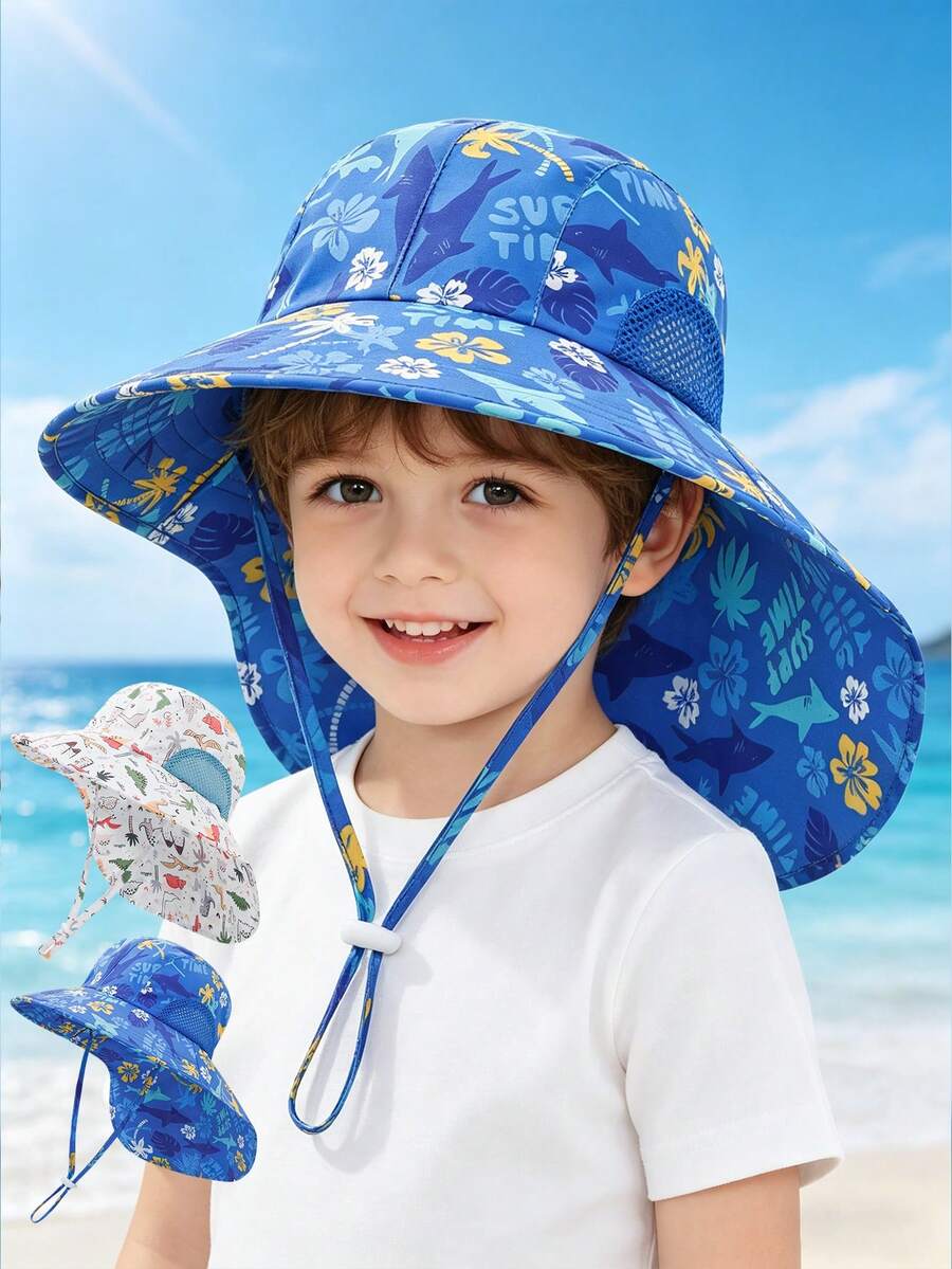 Baby Wide Brim Sun Hat with Mesh Ventilation Adjustable Chin Strap Bucket Hat for 6-24 Months