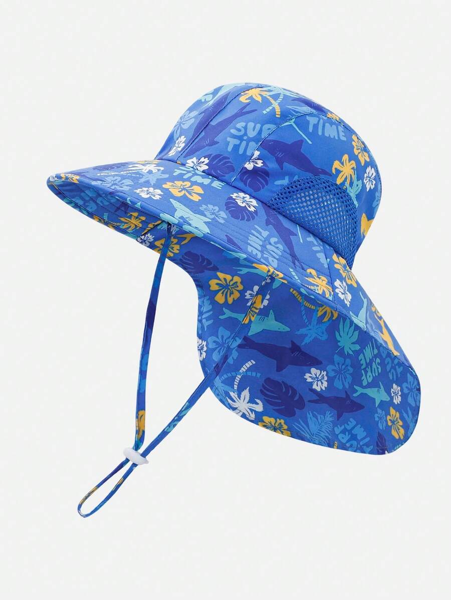 Baby Wide Brim Sun Hat with Mesh Ventilation Adjustable Chin Strap Bucket Hat for 6-24 Months
