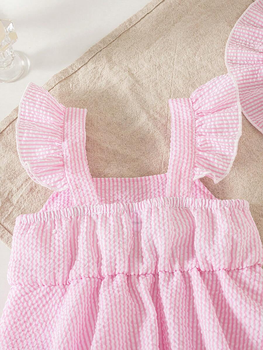 Summer Baby Girl Striped Romper Outfit With Big Bow Cap Sleeve And Sun Hat Gift Set