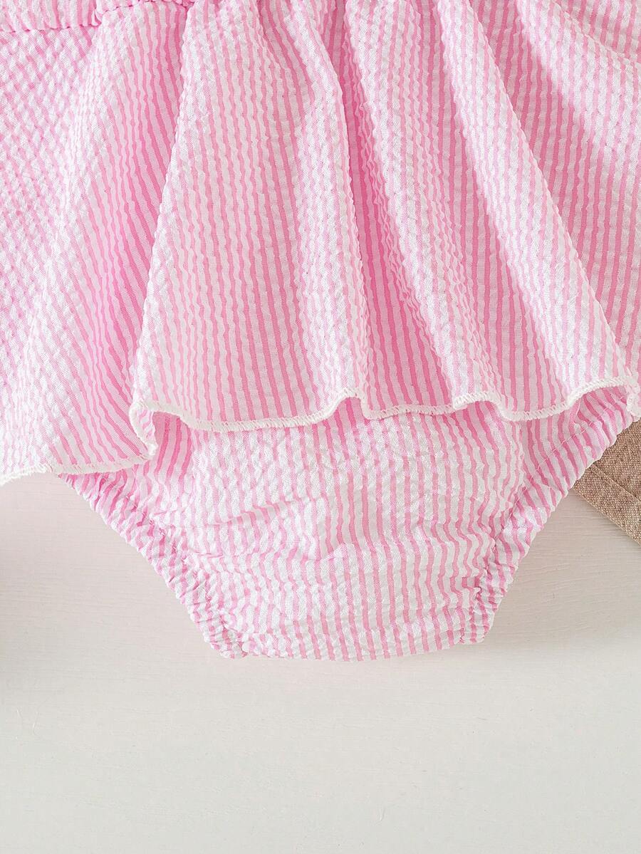 Summer Baby Girl Striped Romper Outfit With Big Bow Cap Sleeve And Sun Hat Gift Set