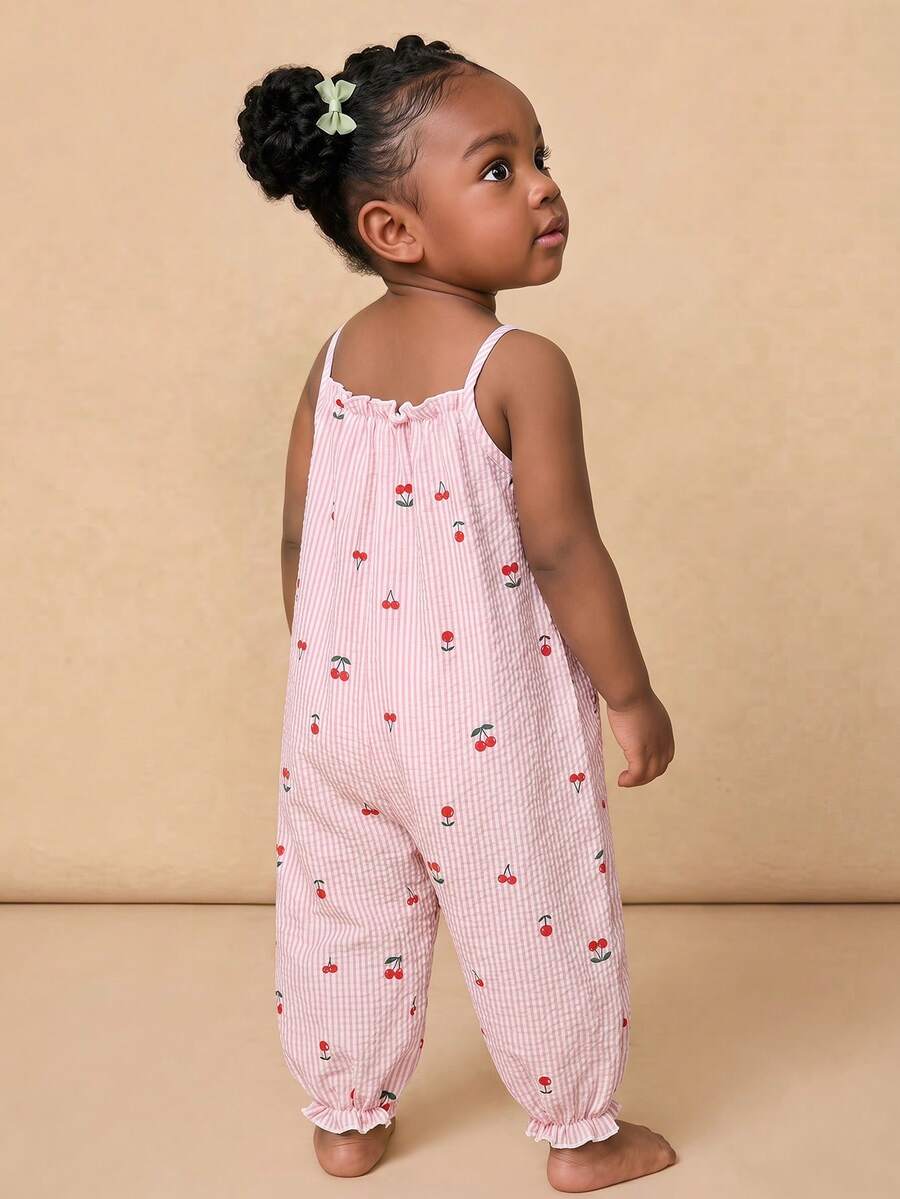 Baby Girl Casual Spaghetti Strap Jumpsuit Cute Sleeveless Summer Vacation Outfit For Newborn Infant Toddler Girls