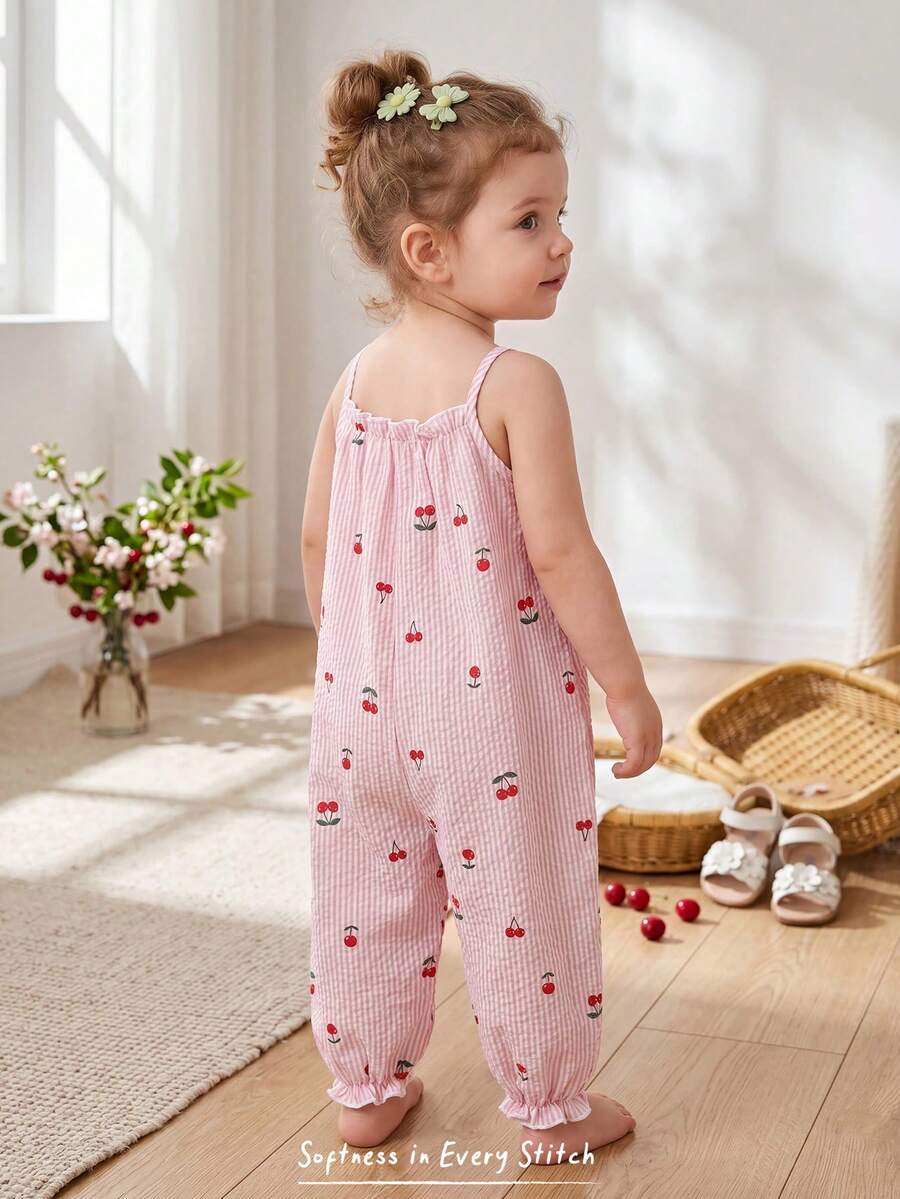 Baby Girl Casual Spaghetti Strap Jumpsuit Cute Sleeveless Summer Vacation Outfit For Newborn Infant Toddler Girls