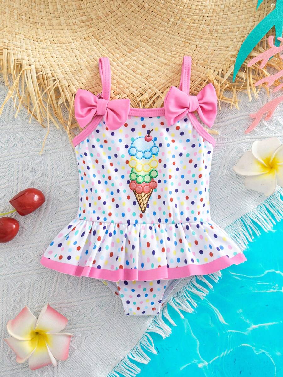 Baby Watermelon Print Ruffle Sleeveless One-Piece Swimsuit for Summer Beach Days