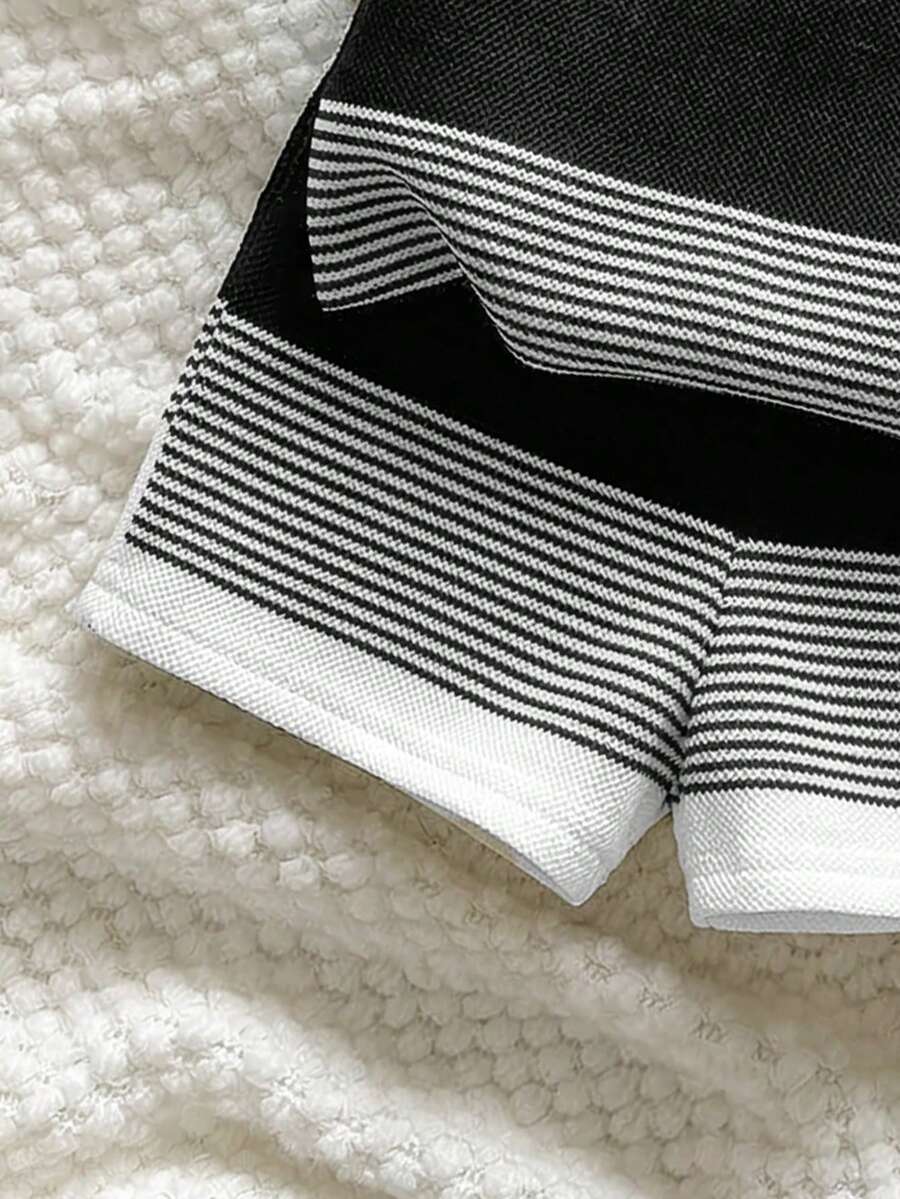 2PCS Baby Letter Knit Top and Shorts Set for Casual Daily Wear and Playtime