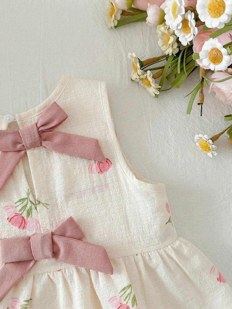 Plaid Bow Decor Outfit Set For Baby Girls Cute Ruffle Hem Summer Wear