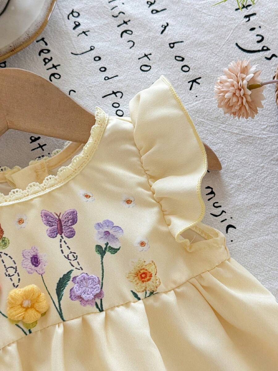 Infant Girl 2-Piece Embroidered Dress Set with Diagonal Shoulder Bag