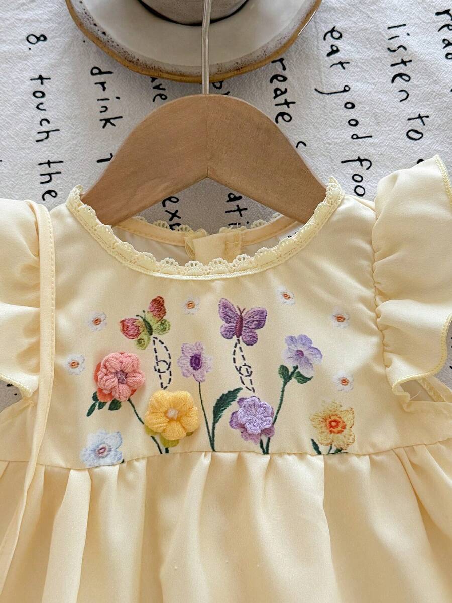 Infant Girl 2-Piece Embroidered Dress Set with Diagonal Shoulder Bag