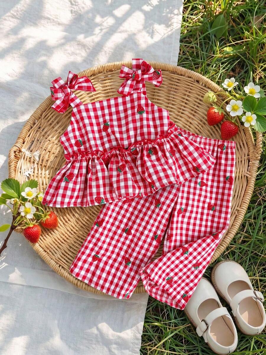 Fashion Striped Camisole Set For Baby Girls Casual Everyday Summer Clothing
