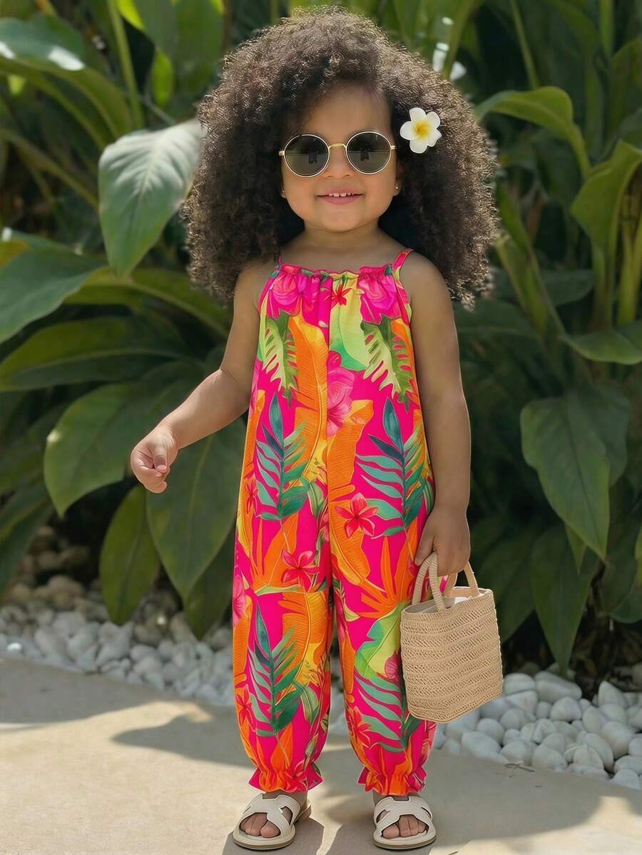 Baby Girl Casual Spaghetti Strap Jumpsuit Cute Sleeveless Summer Vacation Outfit For Newborn Infant Toddler Girls