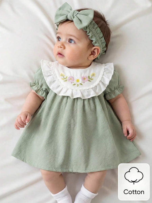 Baby Embroidered Puff Sleeve Dress for Cute Summer Outings and Photoshoots