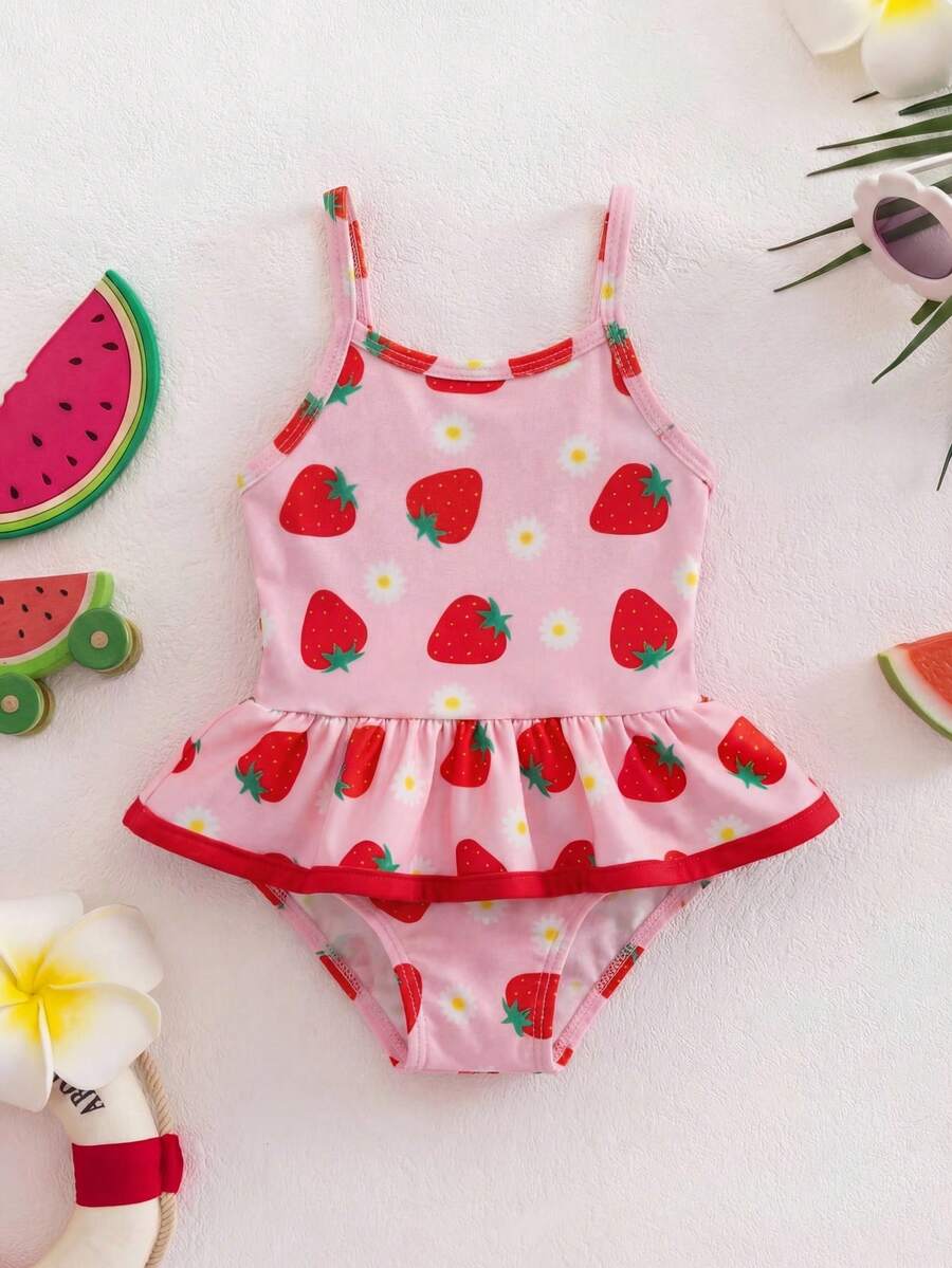 Baby Watermelon Print Ruffle Sleeveless One-Piece Swimsuit for Summer Beach Days