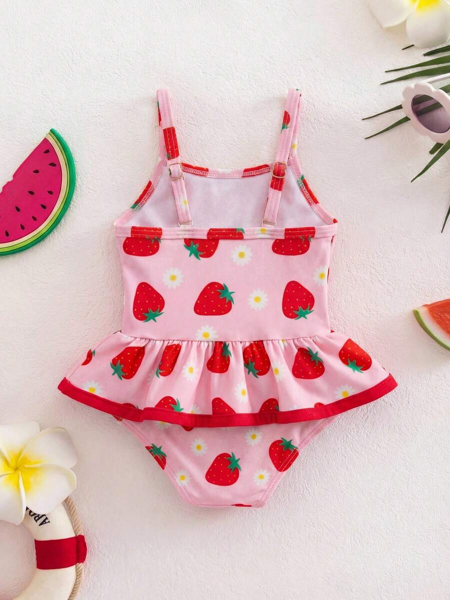 Baby Watermelon Print Ruffle Sleeveless One-Piece Swimsuit for Summer Beach Days