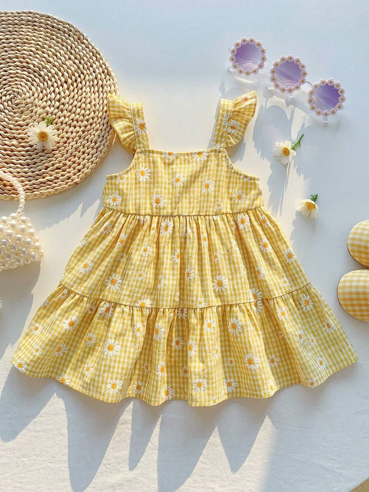 Newborn Girls Floral And Plaid Summer Dress Cute Lightweight Vacation Outfit