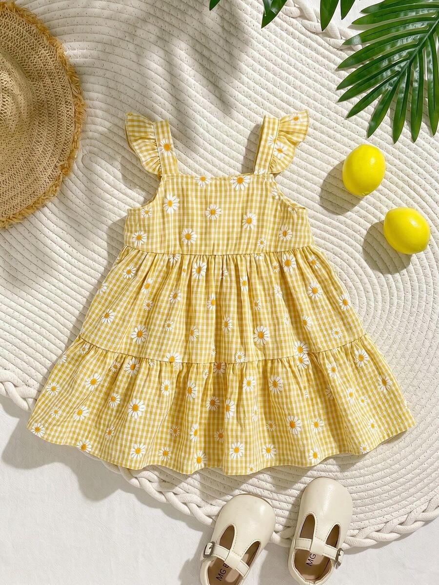 Newborn Girls Floral And Plaid Summer Dress Cute Lightweight Vacation Outfit