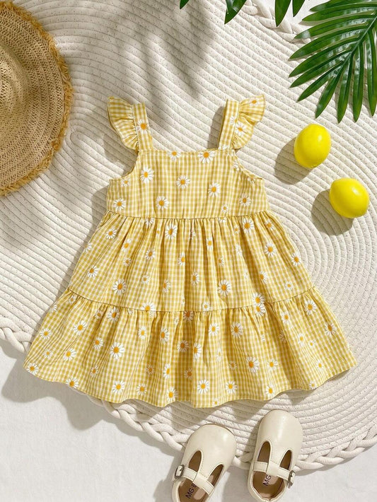 Newborn Girls Floral And Plaid Summer Dress Cute Lightweight Vacation Outfit