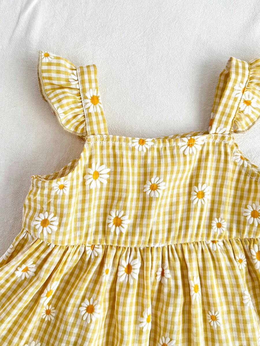 Newborn Girls Floral And Plaid Summer Dress Cute Lightweight Vacation Outfit
