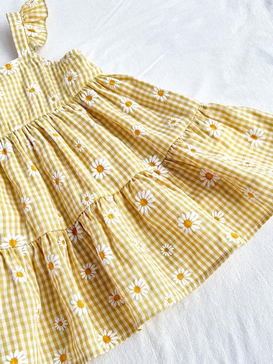 Newborn Girls Floral And Plaid Summer Dress Cute Lightweight Vacation Outfit