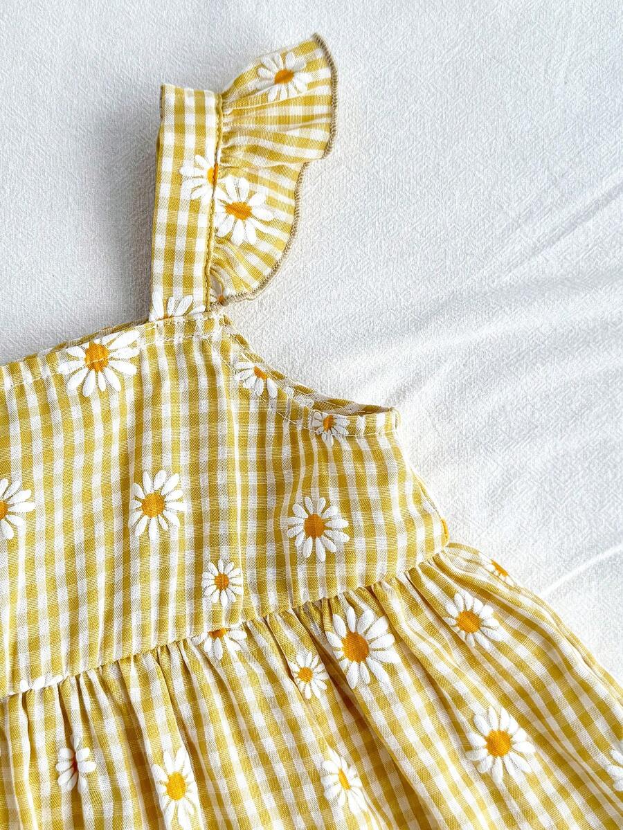 Newborn Girls Floral And Plaid Summer Dress Cute Lightweight Vacation Outfit