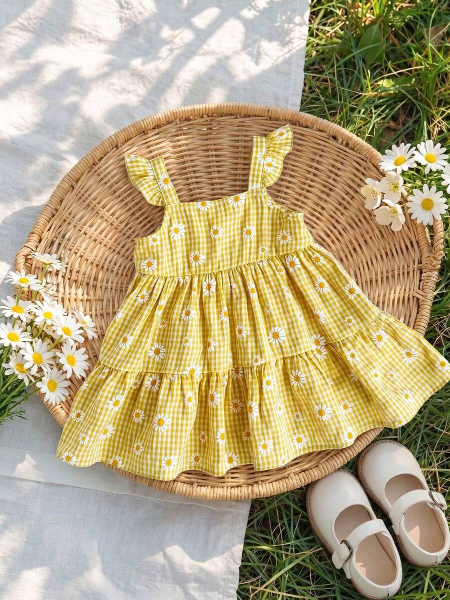 Newborn Girls Floral And Plaid Summer Dress Cute Lightweight Vacation Outfit