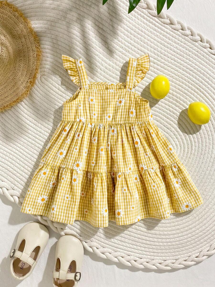 Newborn Girls Floral And Plaid Summer Dress Cute Lightweight Vacation Outfit