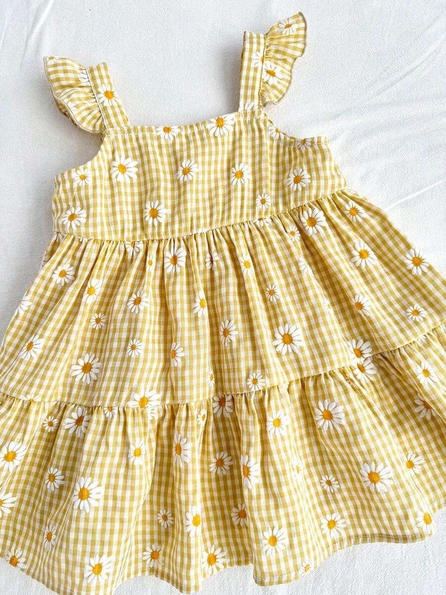 Newborn Girls Floral And Plaid Summer Dress Cute Lightweight Vacation Outfit