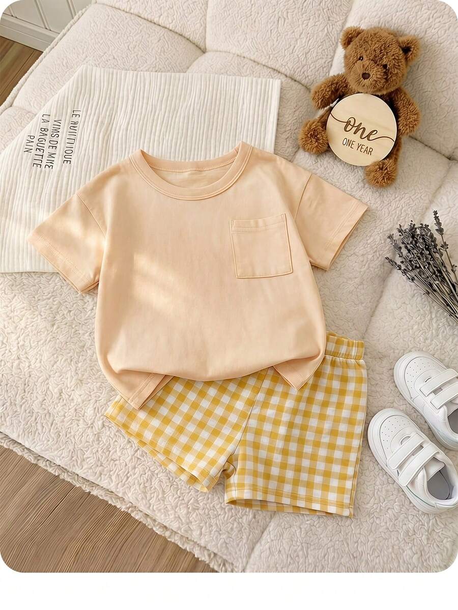 Rainbow Top And Elastic Waist Shorts Set For Toddler Girls Casual Wear