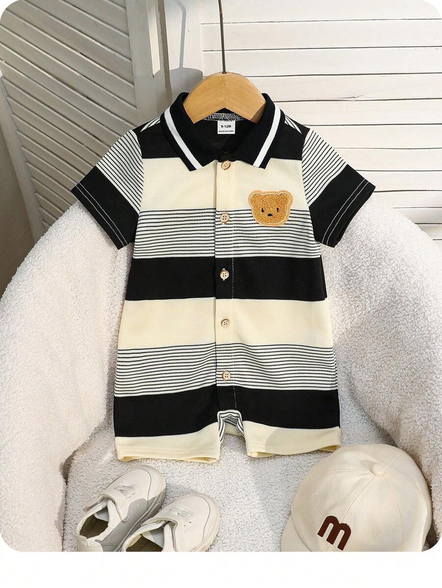 Baby Boy Plaid Short Sleeve Romper Formal Summer Outfit for Birthday Party Christening and Special Occasions