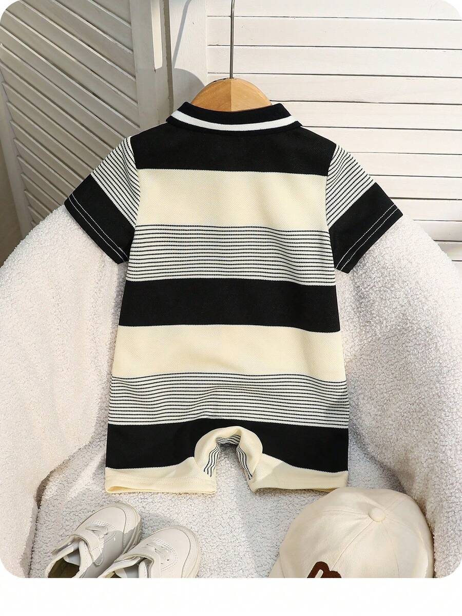 Baby Boy Plaid Short Sleeve Romper Formal Summer Outfit for Birthday Party Christening and Special Occasions