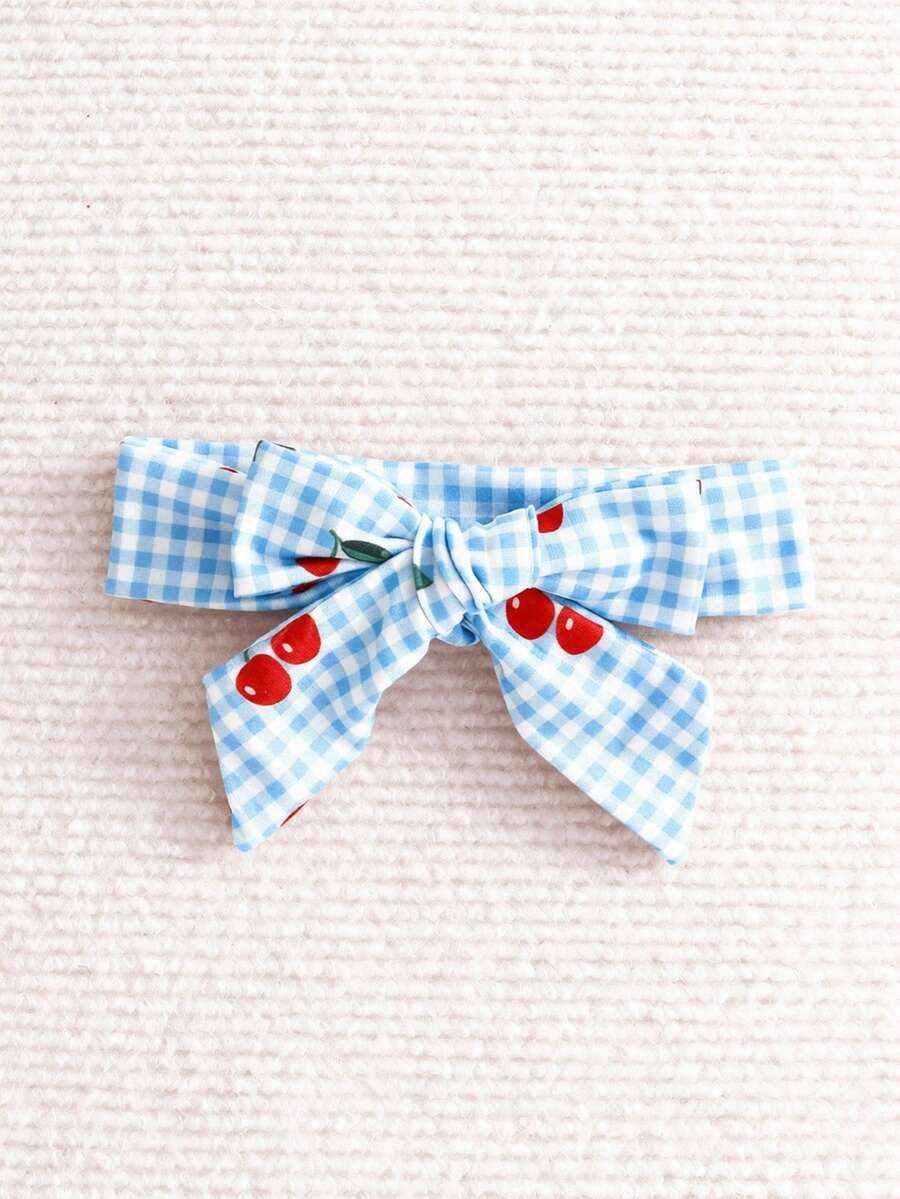 2PCS Baby Strawberry Plaid Dress and Bow Headband Set for Cute Spring and Summer Outings