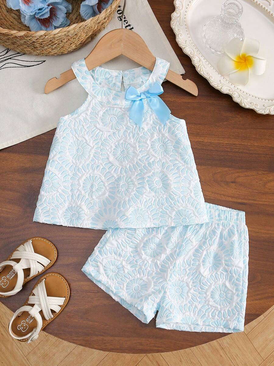 Cute Two Piece Floral Summer Clothing Set For Little Girls Elegant Style
