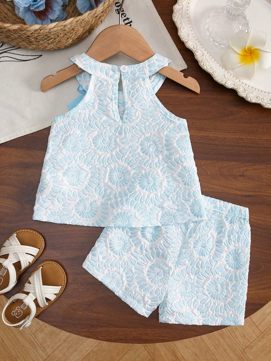 Cute Two Piece Floral Summer Clothing Set For Little Girls Elegant Style