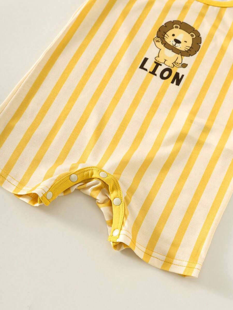 Unisex Newborn Baby Lion Print Sleeveless Romper 3 Piece Casual Summer Outfit Set