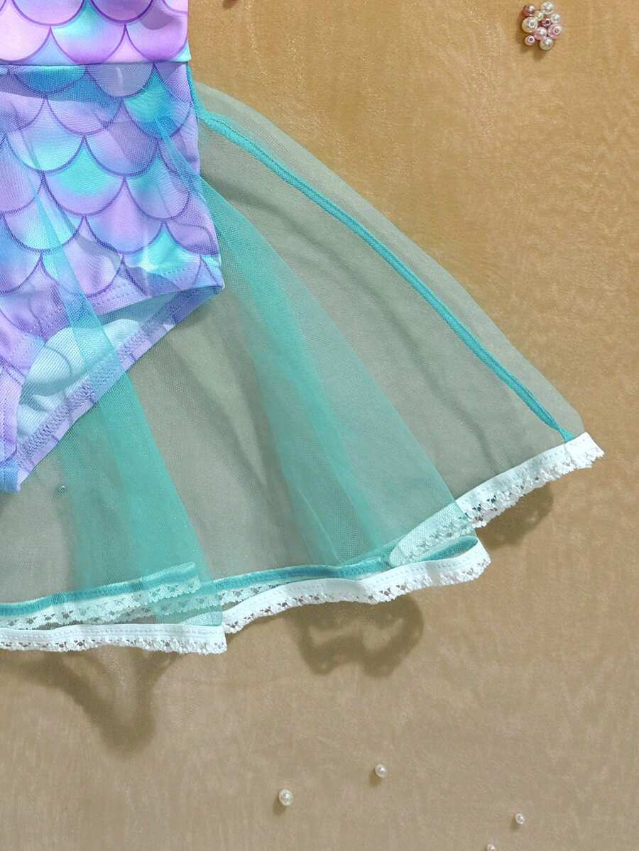 Baby Girls Mermaid Fish Scale One Piece Swimsuit Cute Ocean Princess Beachwear