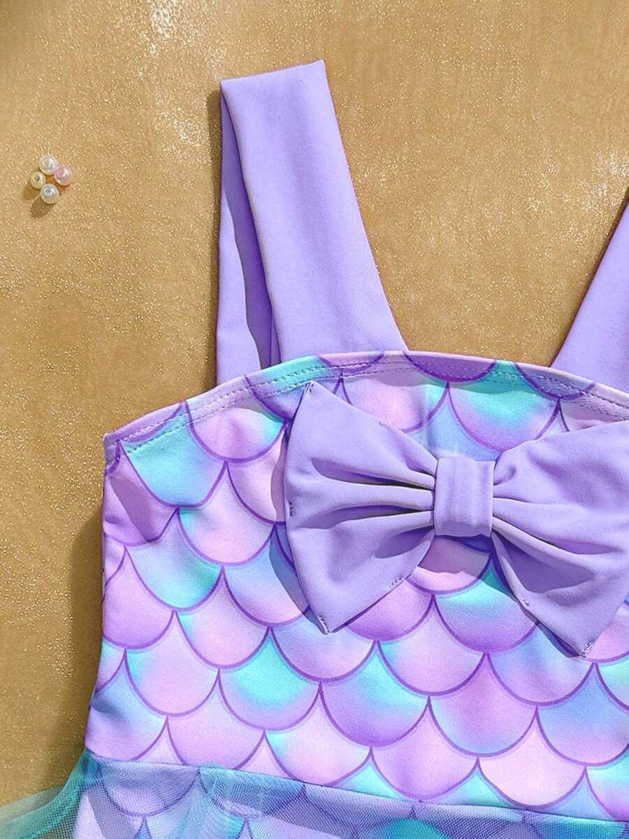 Baby Girls Mermaid Fish Scale One Piece Swimsuit Cute Ocean Princess Beachwear
