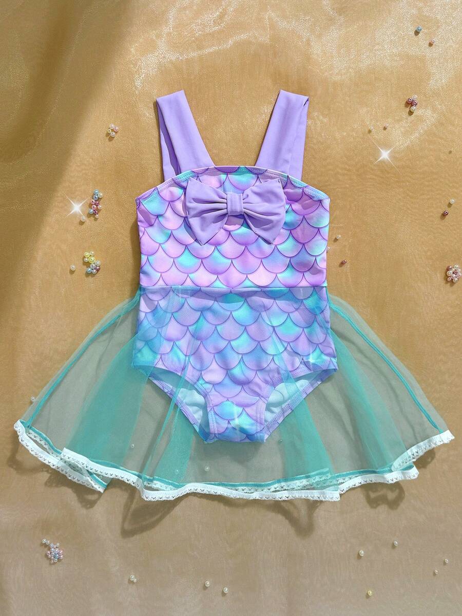 Baby Girls Mermaid Fish Scale One Piece Swimsuit Cute Ocean Princess Beachwear