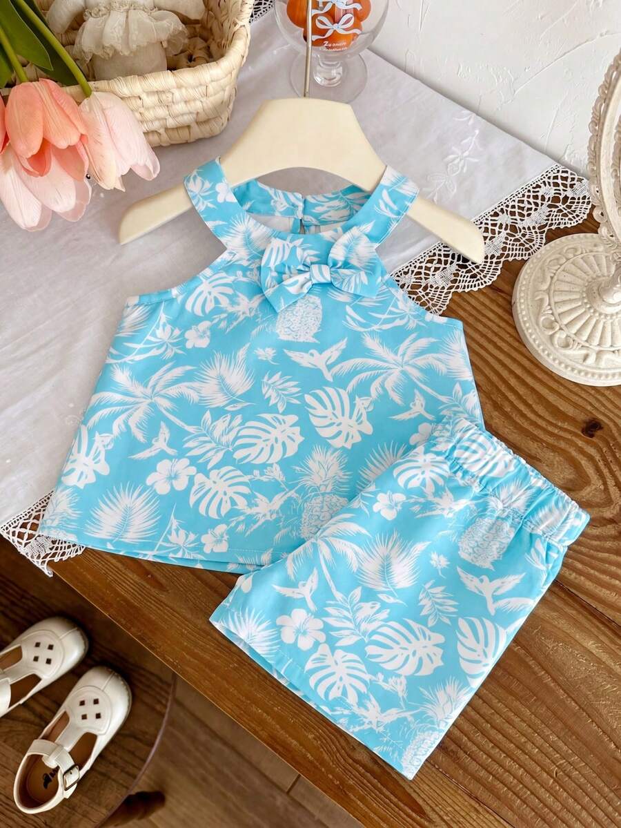 Cute Two Piece Floral Summer Clothing Set For Little Girls Elegant Style